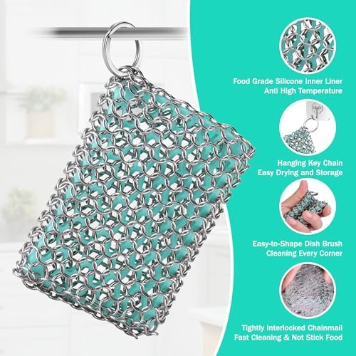 HAUSHOF Cast Iron Scrubber, Chainmail Scrubber Cast Iron Cleaner