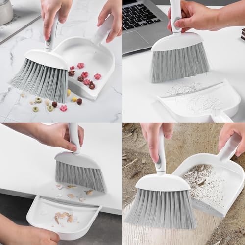 NACENA Small Dust Pan and Brush Set, Mini Broom and Dustpan Set, White&Gray