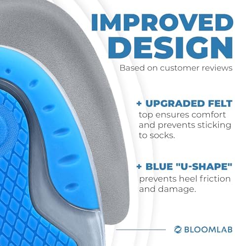 BloomLab Gel Heel Cups for Heel Pain Relief, Plantar Fasciitis, 2 Pack