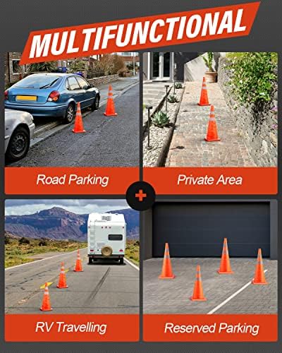 RoadHero 28 Inch 4 Pack Collapsible Traffic Safety Cones with Bag, Orange