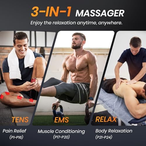 AVCOO 3-in-1 TENS Unit Muscle Stimulator for Pain Relief, 24 Modes, EVA Bag