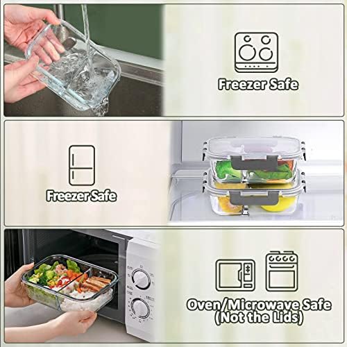M MCIRCO 10 Pack,30 oz, 2 Compartments Glass Meal Prep Containers with Lids