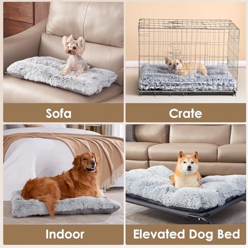 EHEYCIGA Fluffy Dog Crate Bed, Plush Extra Large Dog Pillow, Grey