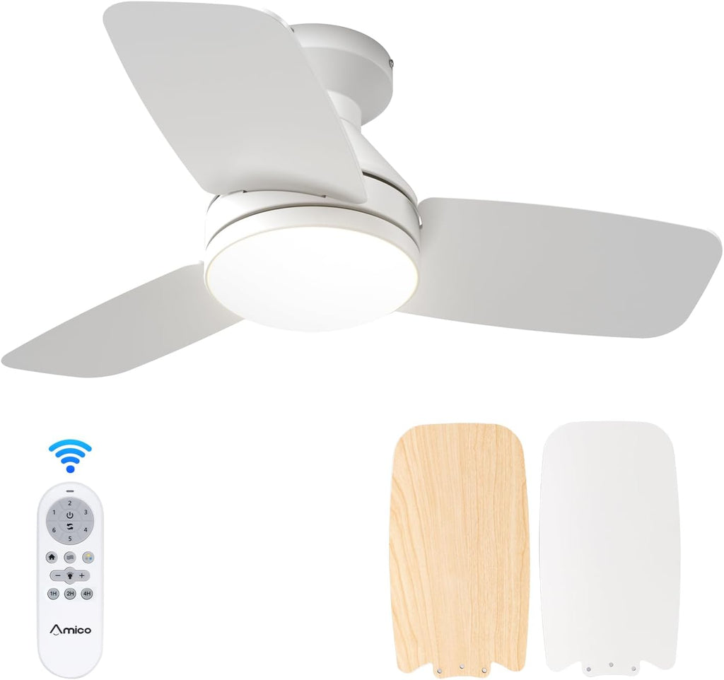 Amico 42 Inch Black Low Profile Ceiling Fans with Lights and Remote