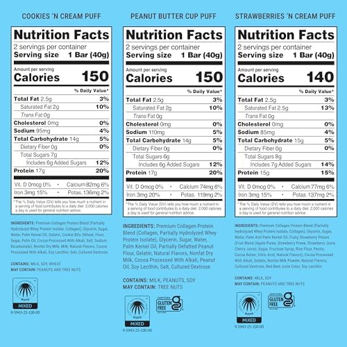 BUILT Puff Protein Bars, Variety Pack, 15g-17g Protein - 12 Count