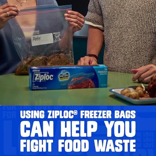 Ziploc Quart Freezer Bags, Food Storage, Stand-Up Bottom, 60 Count