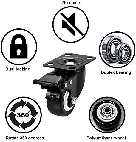 2" Swivel Casters Set of 4, Heavy Duty Locking Casters with Brakes