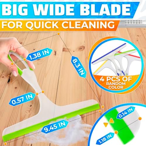 4 Pcs Hand Squeegee for Shower Glass, 9.45 in Silicone Blade