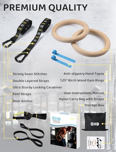 GHB Gymnastic Rings Wooden Gym Rings 1.25"
