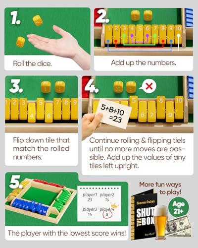 Classic Original Shut The Box Game Wooden Math Dice Board Game 2-4 Players