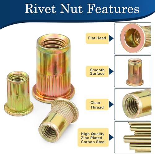 1/4-20 Rivet Nut,115Pcs Zinc Plated Threaded Inserts Rivnuts