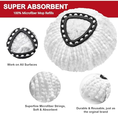 Mop Replacement Heads for O-Ceda Mop Replace Head EasyWrin Spin Mop Heads Replacements, Microfiber Spin Mop Refills, Easy Cleaning Mop Head Replacement (White-3 Mop Heads)