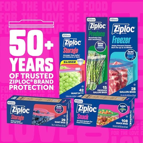 Ziploc Quart Food Storage Bags, 136 Total Bags (34 Count, 4-Pack)