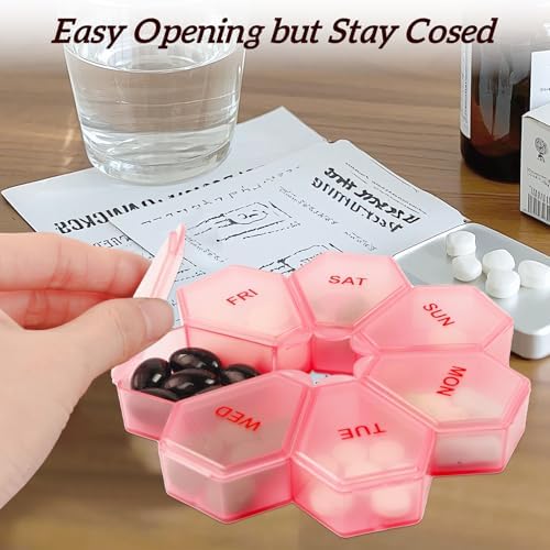 [1Pack] 7-Day Weekly Pill Organizer,Daily Vitamin Case,Pill Box Pinkish-red