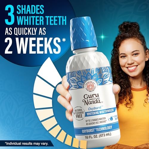 GuruNanda Oxyburst Whitening Mouthwash with Hydrogen Peroxide, Mint, 16 oz