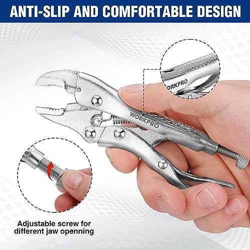WORKPRO Locking Pliers, 4-inch Mini Curved Jaw Vice Grips pliers