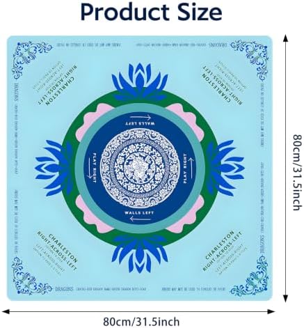 Blue Mahjong Mat for Table, American Mahjong Mat with Rules, 31.5" x 31.5"