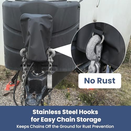 RV Electric Tongue Jack Cover, Heavy-Duty Waterproof with Chain Hook-Black