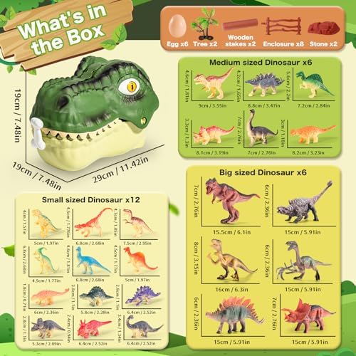 Dinosaur Toys Kids 3-5, 45PCS Jurassic Playset with Trees & Fence