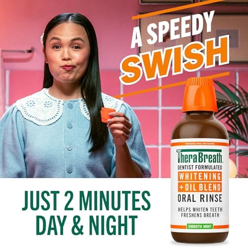 TheraBreath Whitening + Oil Blend Oral Rinse, Smooth Mint, 16 fl oz