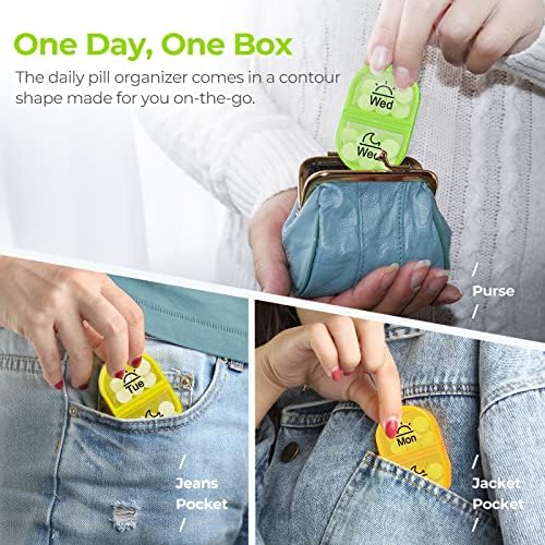 AUVON Pill Box 2 Times a Day, 7-Color for Easy Tracking, Dual Protection
