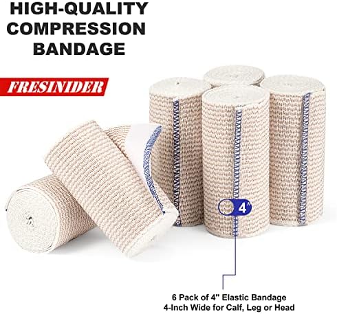 FRESINIDER Premium Elastic Bandage Wrap 4 Inch, 6 Pack, Hook and Loop