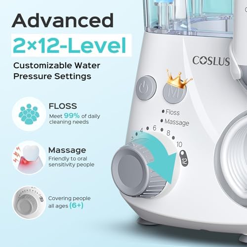 COSLUS E2 Advanced Water Dental Flosser Teeth, 2 Modes 12 Pressure Settings