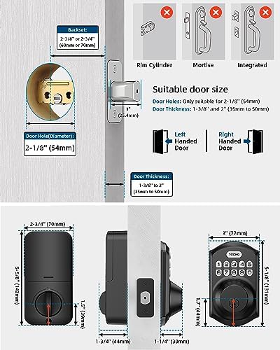 TEEHO TE001 Keyless Entry Deadbolt with Keypad for Front Door, Matte Black
