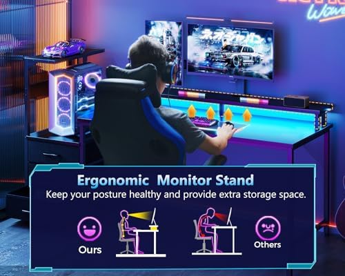 AODK Gaming Desk w/PC Showcase Stand, 59" Reversible, RGB LED
