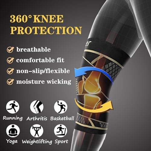 Copper Knee Support Braces with Straps for Men & Women (2 Pack, Medium)