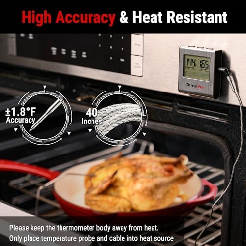 TempPro TempTrack Large LCD Digital Meat Thermometer for Cooking