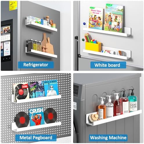 2 Pcs Magnetic Book Shelf for Whiteboard, Magnet Shelves Hold 10 lbs, White