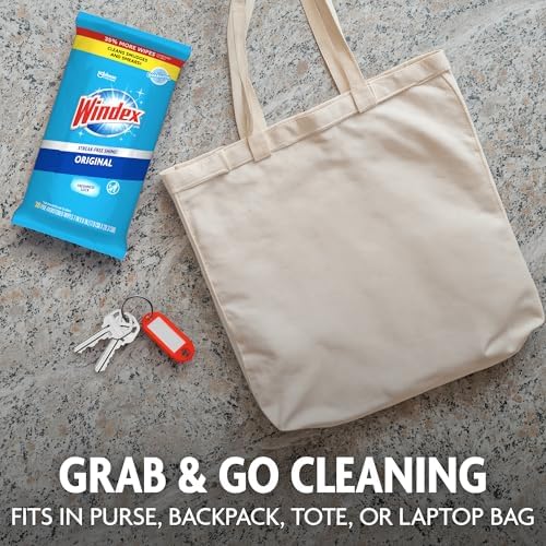 Windex Glass and Window Cleaner Wipes, Portable Cleaning, 38 Count