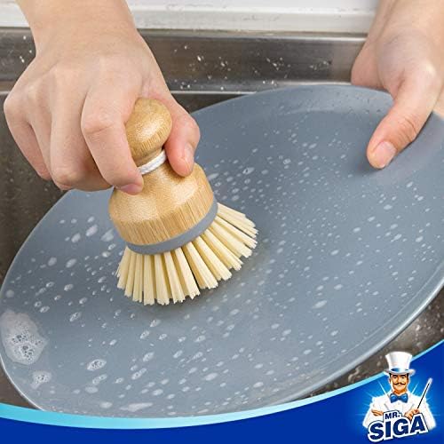 MR.SIGA Bamboo Palm Brush, Dish Scrub Brush, Bamboo Dish Brush, Pack of 2