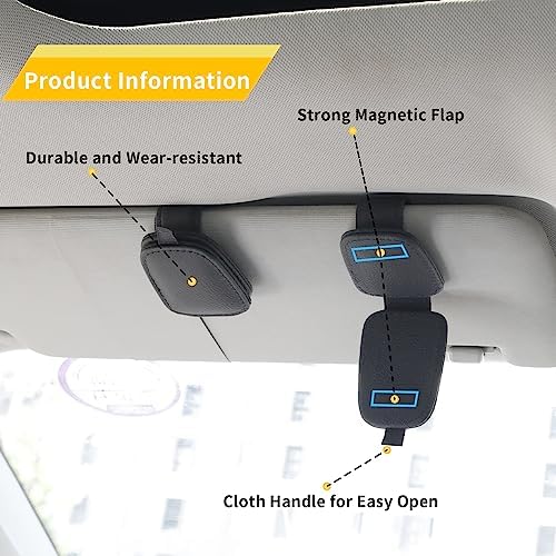 Yuoyar Magnetic Leather Sunglasses Holder for Car, 2 Packs (Black)