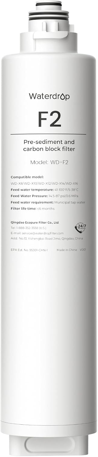 Waterdrop F2 Filter, Replacement for X8/X12/X16 RO System, 6-Month Lifetime