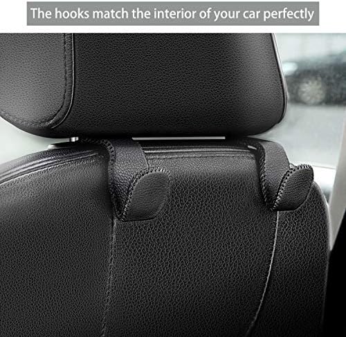 Headrest Hooks for Car, Back Seat Organizer Black Leather Hanger Holder Hook, for Hanging Purses and Bags and Coats, Pack of 2