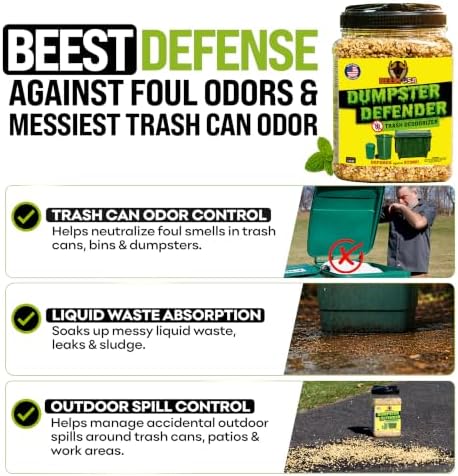 BEEST Dumpster Defender - 1.5lbs Outdoor Trash Can Deodorizer & Liquid Waste Absorber (Made in USA) Biodegradable Trash Can Odor Eliminator - Powerful Garbage Deodorizer for Always-Fresh Bins - 7 Cups