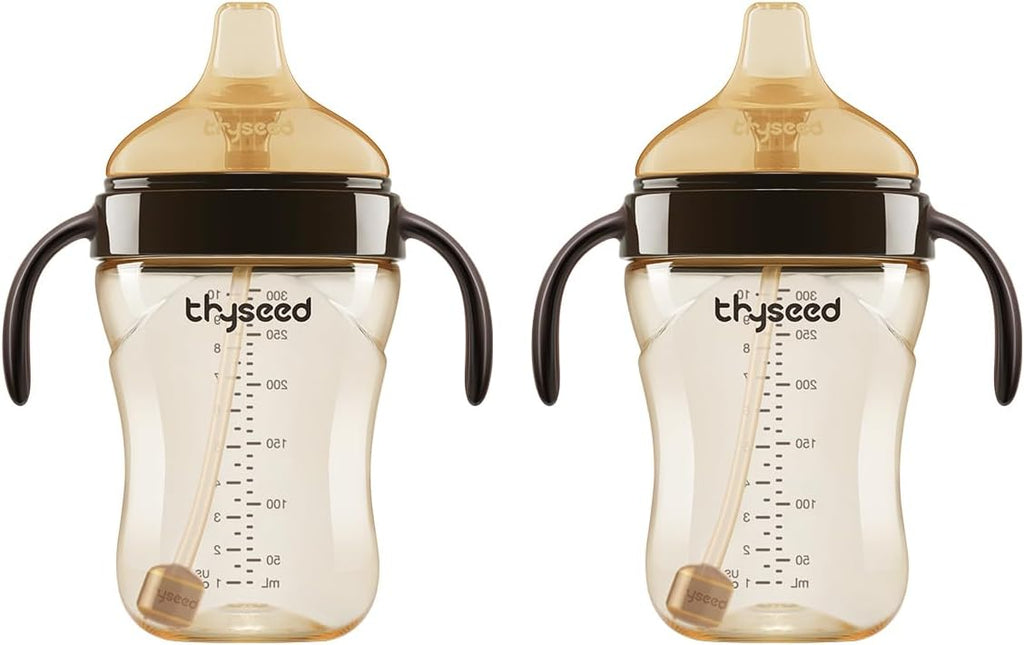Thyseed Spill-Proof Weighted Straw Sippy Cup, Baby Transition Trainer, Soft Silicone Spout, BPA-Free, 6m+, 10 oz, 1 Pack