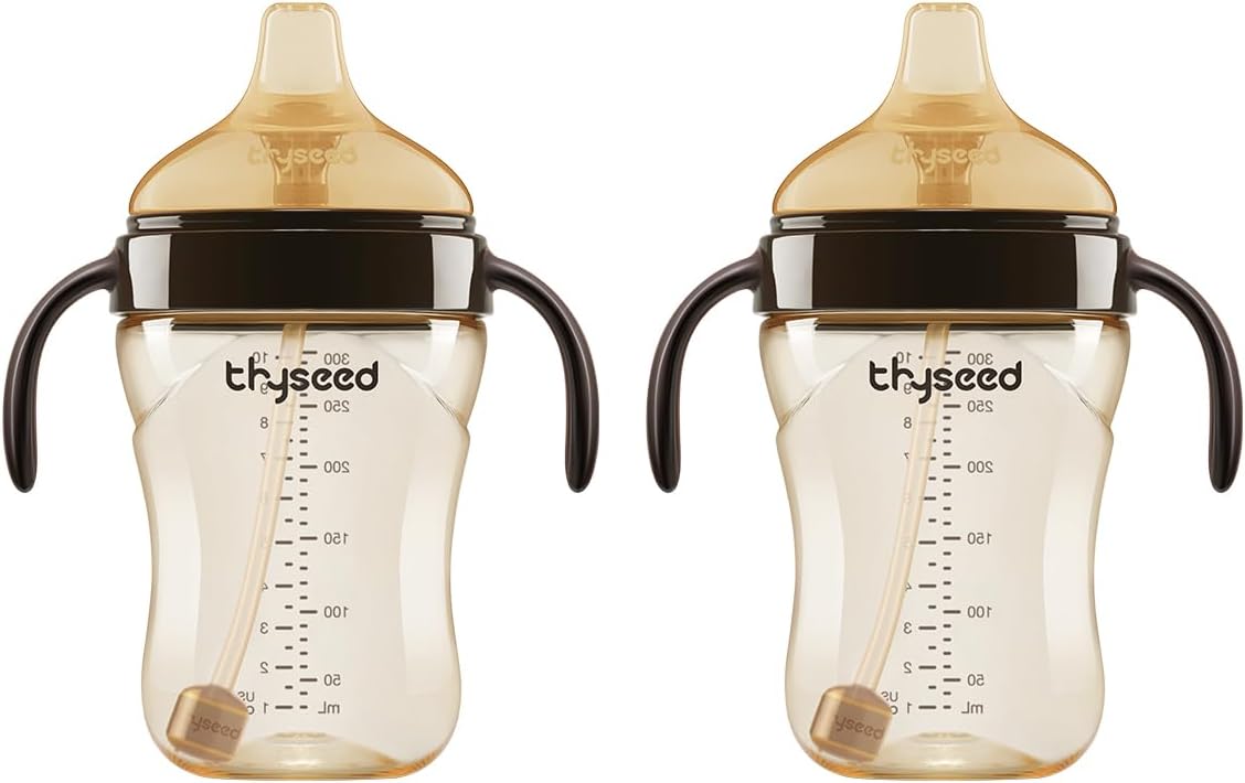 Thyseed Spill-Proof Weighted Straw Sippy Cup, Baby Transition Trainer, Soft Silicone Spout, BPA-Free, 6m+, 10 oz, 1 Pack