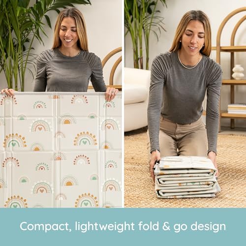 Infantino Foldable Foam Play Mat, Rainbows, Reversible Fold & Go, 57x57 In