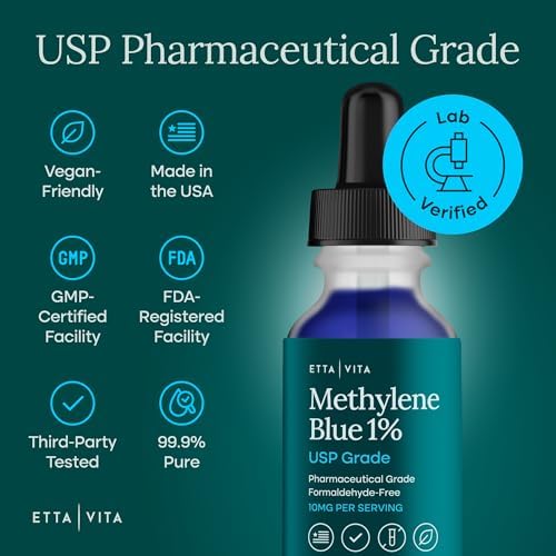 Methylene Blue Pharmaceutical Grade 99.99% Pure 1% Solution, 2oz Tincture