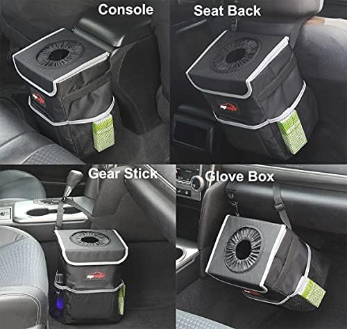 EPAuto Waterproof Car Trash Can with Lid and Pockets, 2.5 Gal, Black