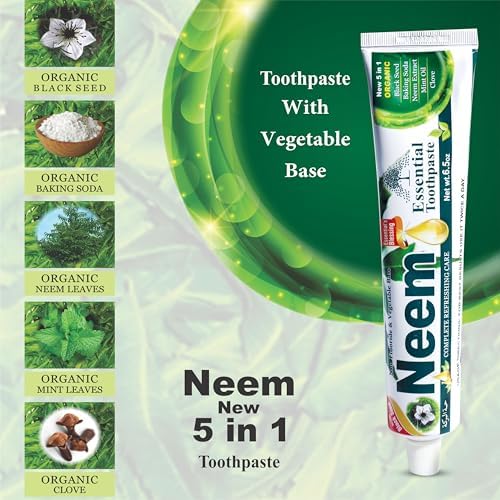 NEEM Essential Toothpaste - 6.53 oz Pack of 6 | New 5 in 1, Fluoride Free