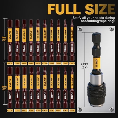 21-Piece 2.5" Allen-Wrench Hex Drill Bit Set, Durable Impact Allen Key Set, Long-Lasting Strong Magnetic Hex Screwdriver Bit Set, SAE & Metric Size, Mechanic Automotive Furniture DIY Home Repairs