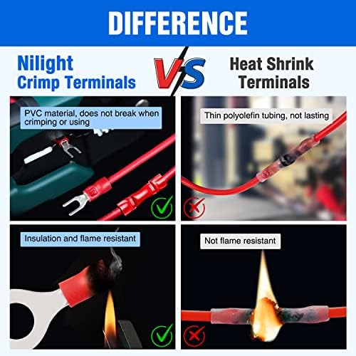 Nilight 540PCS Mixed Quick Disconnect Insulated Crimp Electrical Terminals