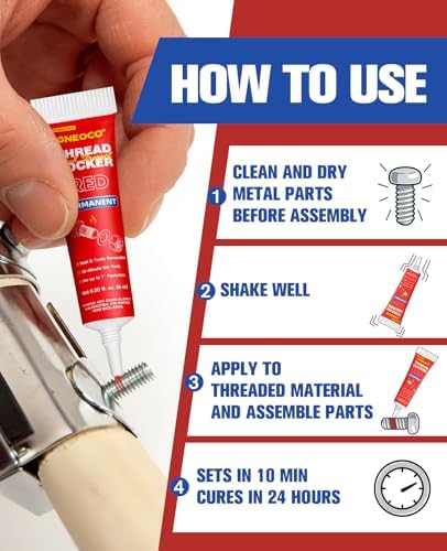 2 Pack Thread Locker Blue and Red 6mlx2 - Medium and Strong StrengthThreadlocker Metal Glue for Nuts, Bolts, Fasteners - Prevent Loosening/Corrosion (Blue and Red 6ml*2)