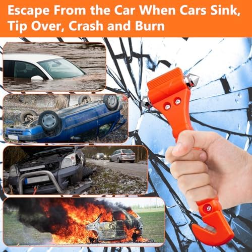 BFXM Car Window Breaker Hammer and Seat Belt Cutter 2-in-1, 2 Packs