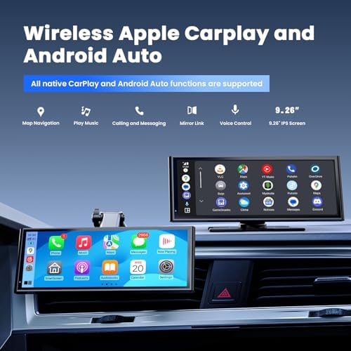 9.26" Wireless Portable Carplay Screen for Apple Car Play Android Auto OTA