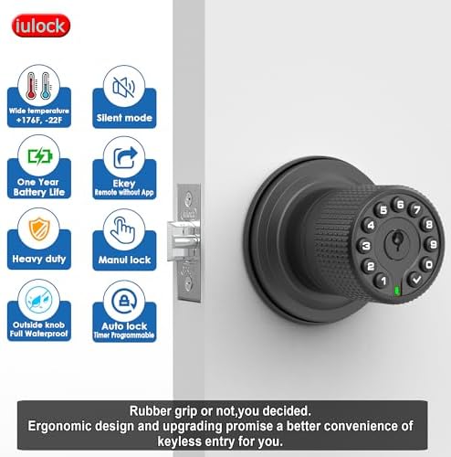 iulock Keypad & Key Smart Door Lock, 50 User Codes, Waterproof, Auto Lock - Matte Black